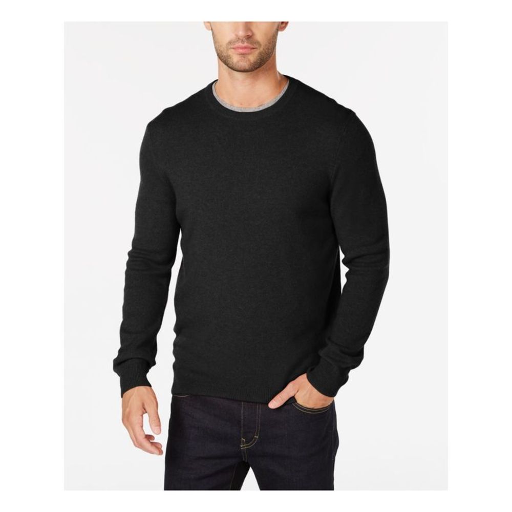 CLUBROOM Mens Black Crew Neck Classic Fit Pullover Sweater M